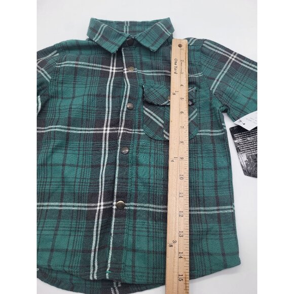 VOLCOM Todder Boys 3T Caden Plaid Long Sleeve Snap Button Shirt NWT Sea Green - Picture 5 of 7